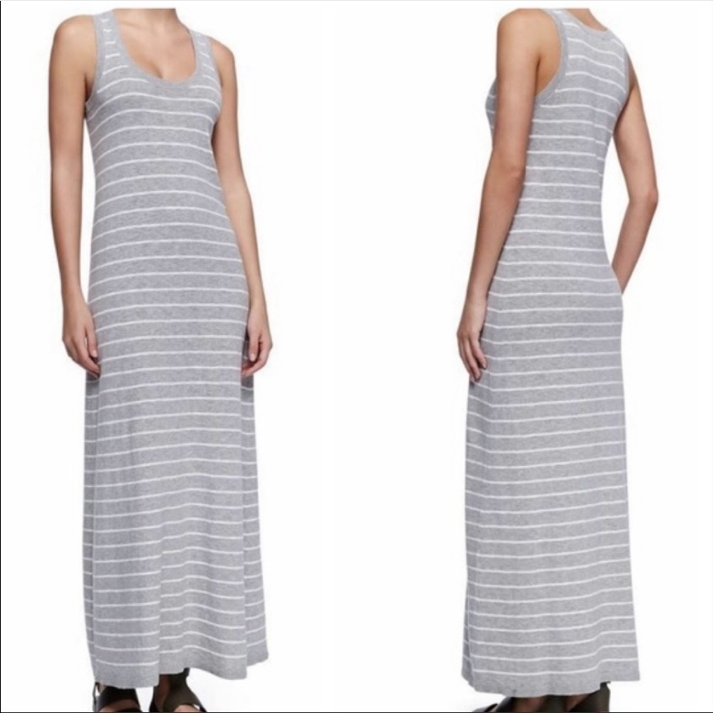 Vince Striped Slub Sleeveless Maxi Dress in Heather Gray